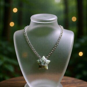 Thick Gray/Green Labradorite | Celestial Star Pentagram | Pendant & 24" Chain